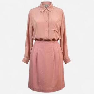 Casual Corner Silk Blouse Skirt Set Womens Small Vintage Pink